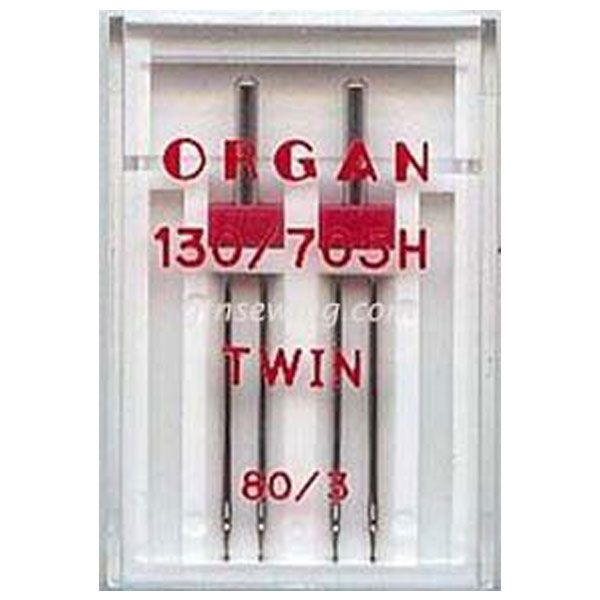 Organ Twin Sewing Needles 130 705H Single Size 80 / 3 mm - 2 Needles Per Pack
